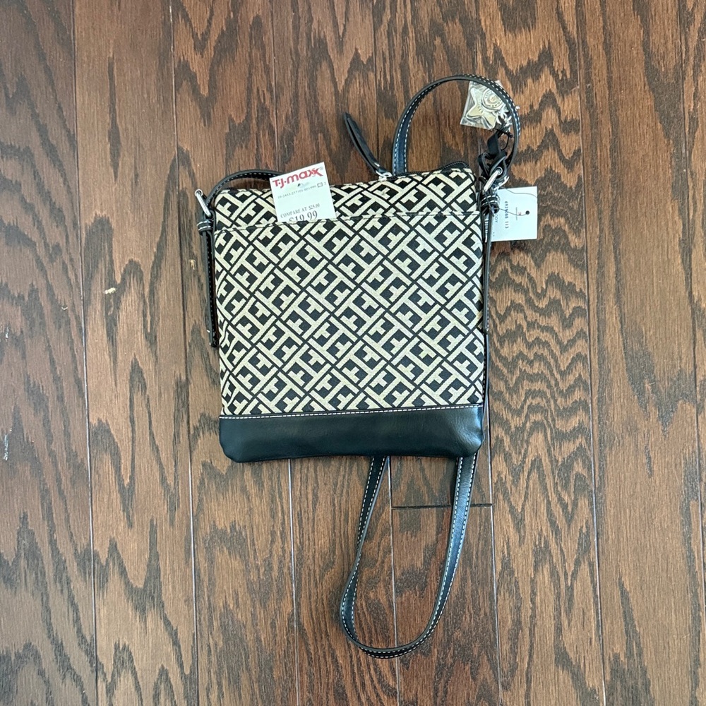 Tommy Hilfiger Black and Cream Patterned Bag
